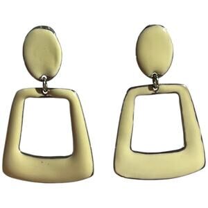 Off White Enamel Geometric Trapezoid Dangle Earrings Mod Retro